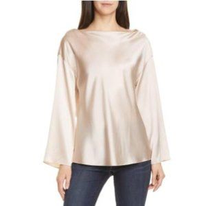 VINCE Side Drape Long Sleeve Silk Blouse